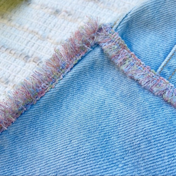 7 For All Mankind plus size frayed denim jean mini skirt w/ fringe NWT Sz 32 - Picture 10 of 16